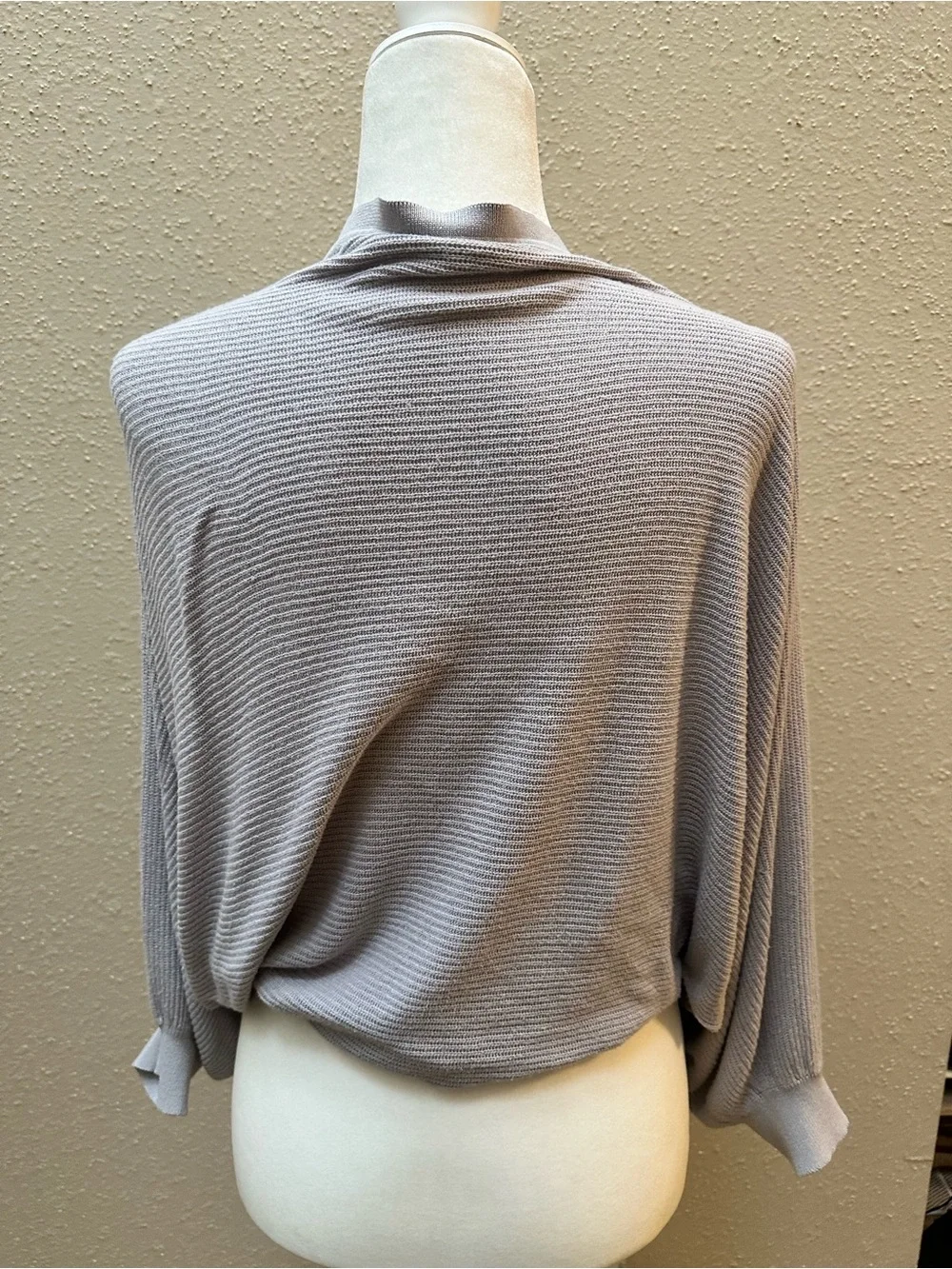 Women’s Gray Knit Open Front Shrug Bolero Dolman Balloon Sleeve Cardigan L/XL